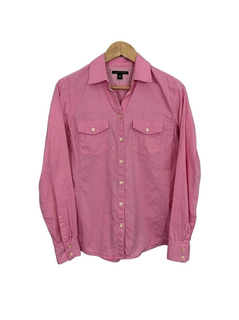 Banana Republic Button Down Shirt Womens S Pink 100% Cotton Preppy Casual EUC
